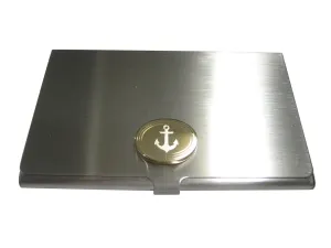 Gold Toned Etched Oval Nautical Anchor Business Card Holder