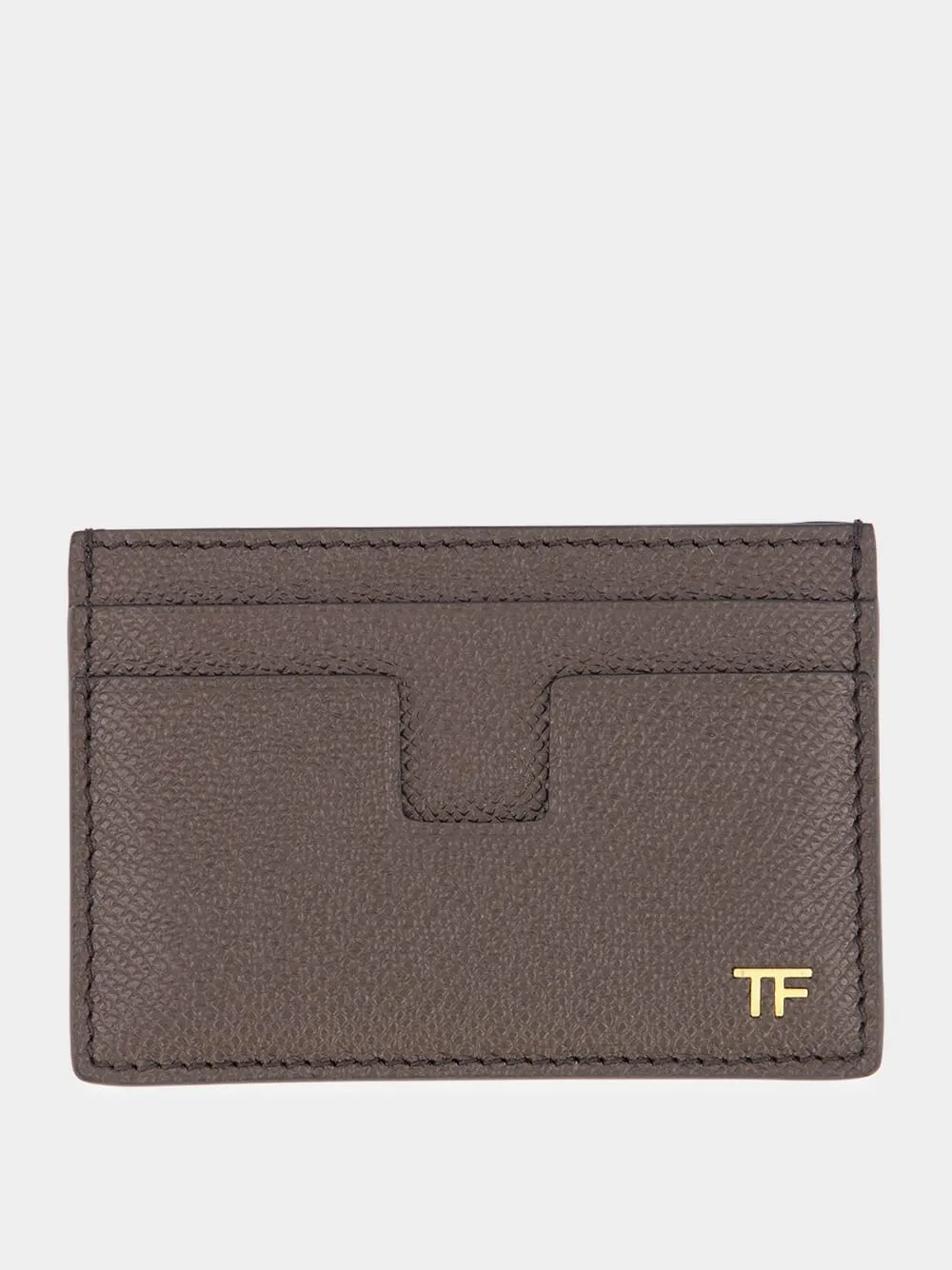 Grained-Leather Brown Card Holder
