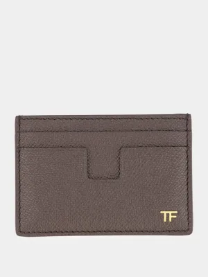 Grained-Leather Brown Card Holder