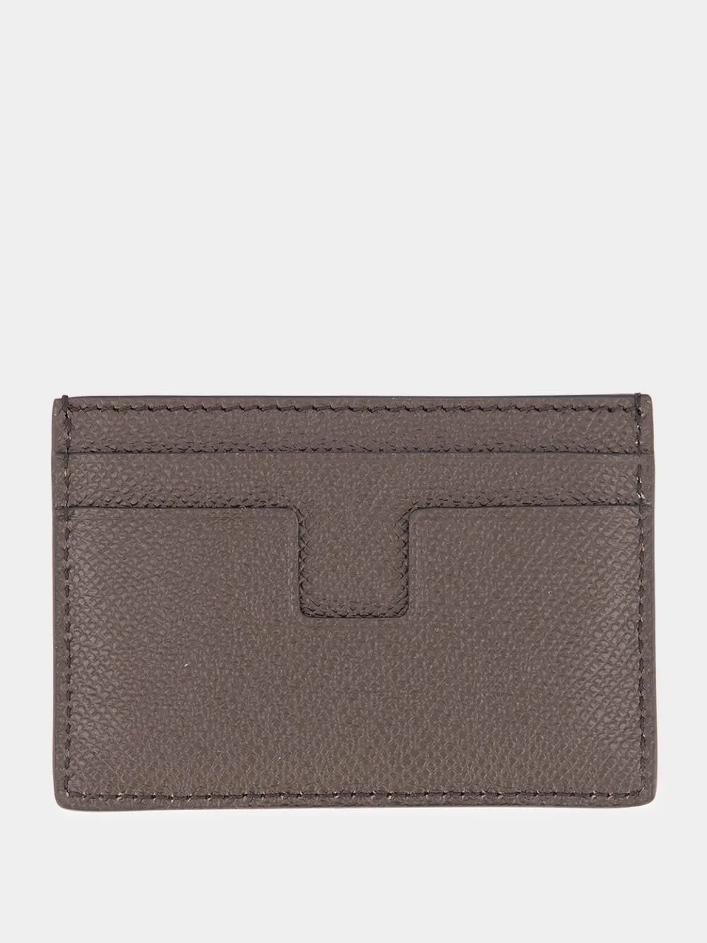 Grained-Leather Brown Card Holder