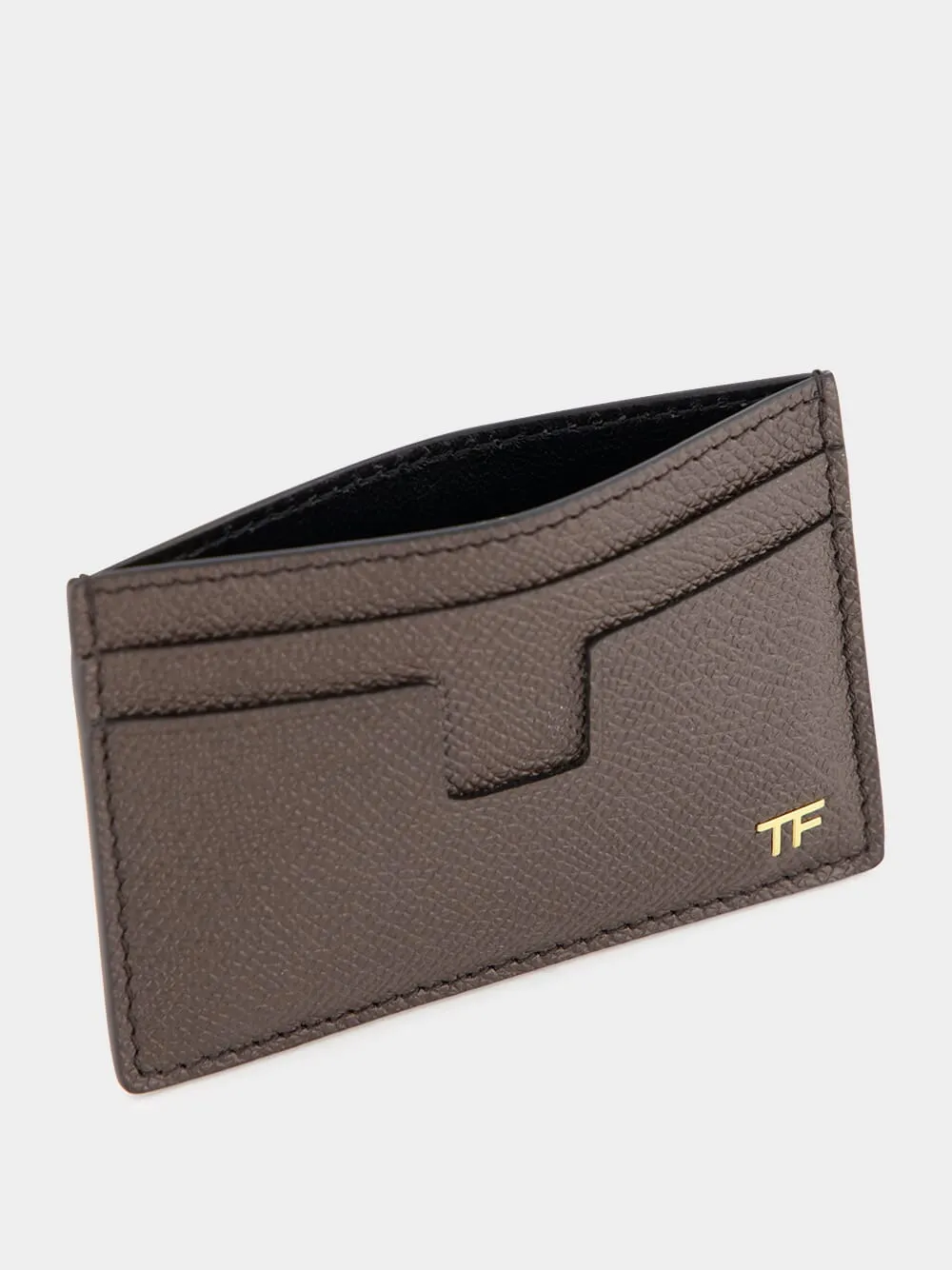 Grained-Leather Brown Card Holder