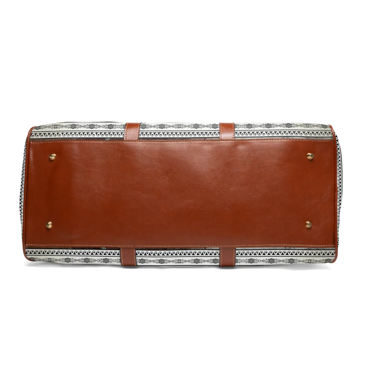 Greek Key Brown Khaki White Waterproof Travel Bag