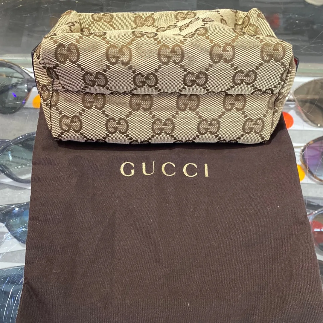 Gucci GG Canvas Heart Zipper Red Leather Top Pouch