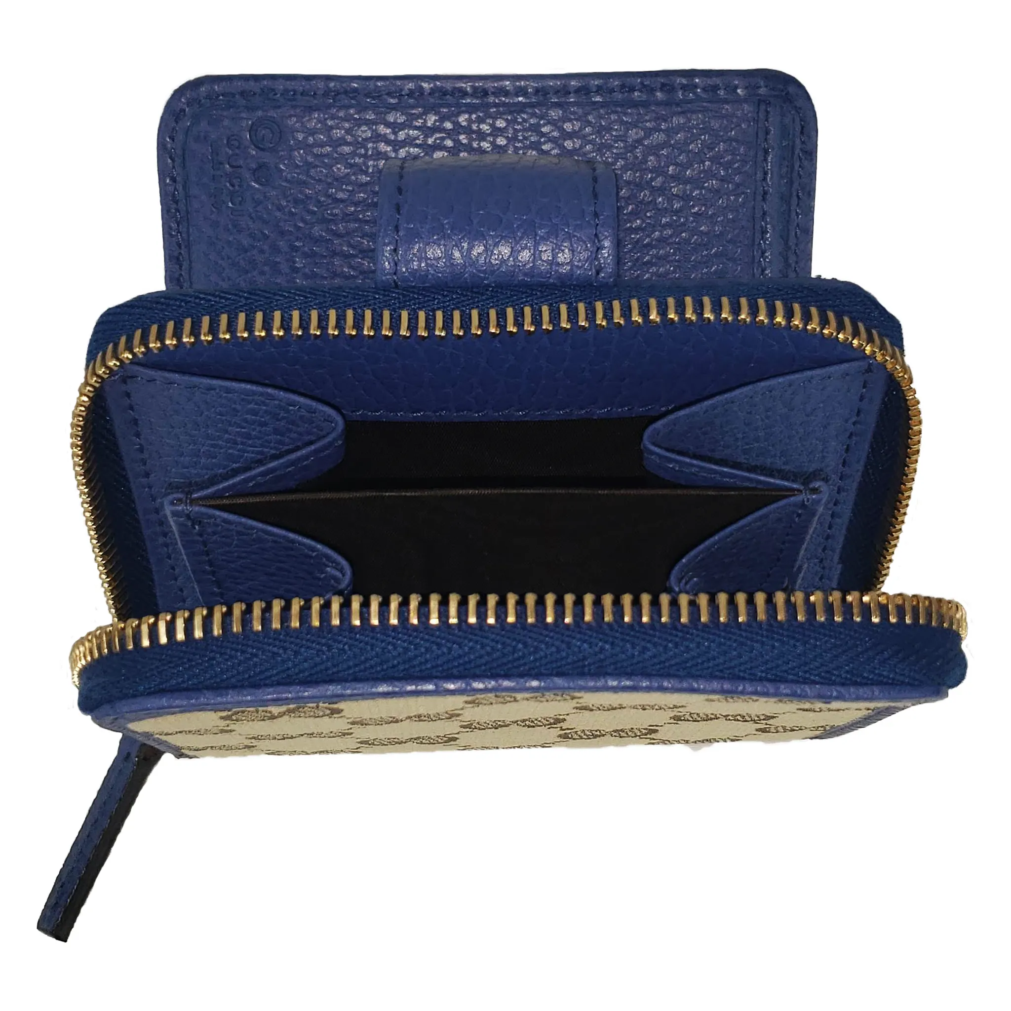 Gucci Original GG Canvas French Wallet in Beige and Caspian Blue
