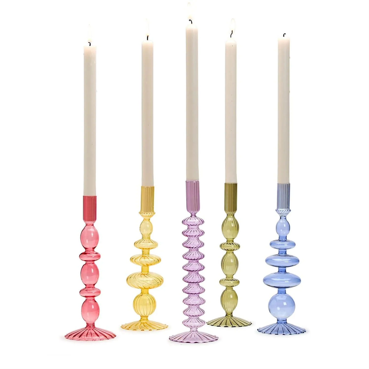 HAND-BLOWN GLASS CANDLEHOLDER SET