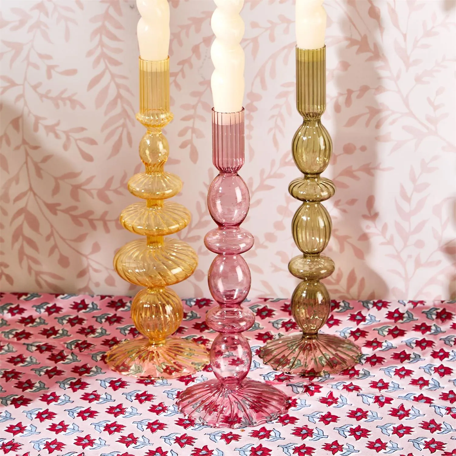 HAND-BLOWN GLASS CANDLEHOLDER SET