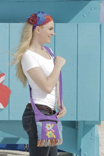 Hand-Embroidered Cotton Passport Bag with Colorful Fringe