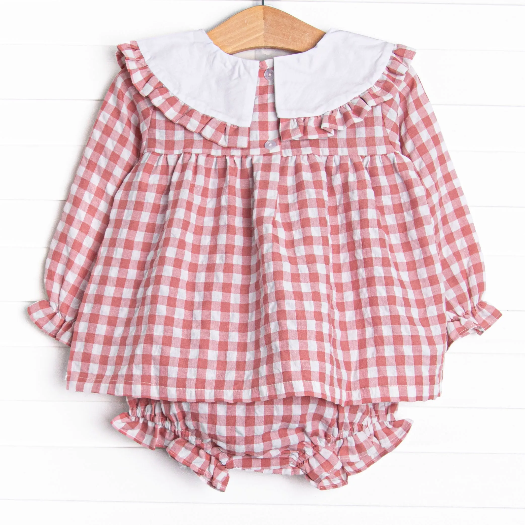 Hillside Orchard Bib Diaper Set, Red Check