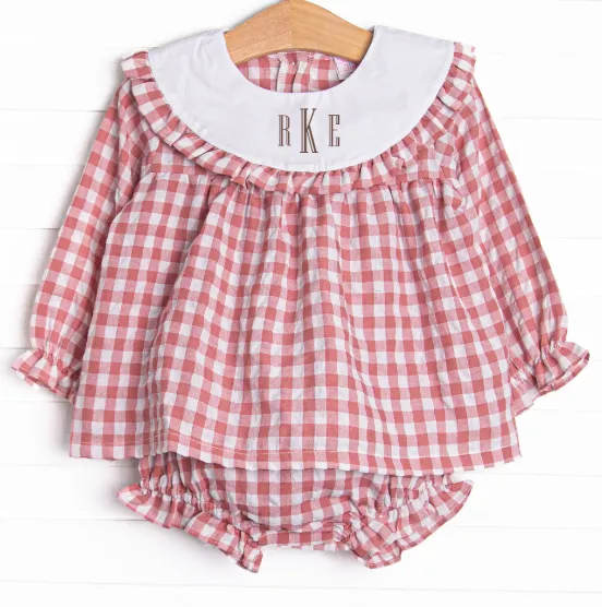 Hillside Orchard Bib Diaper Set, Red Check
