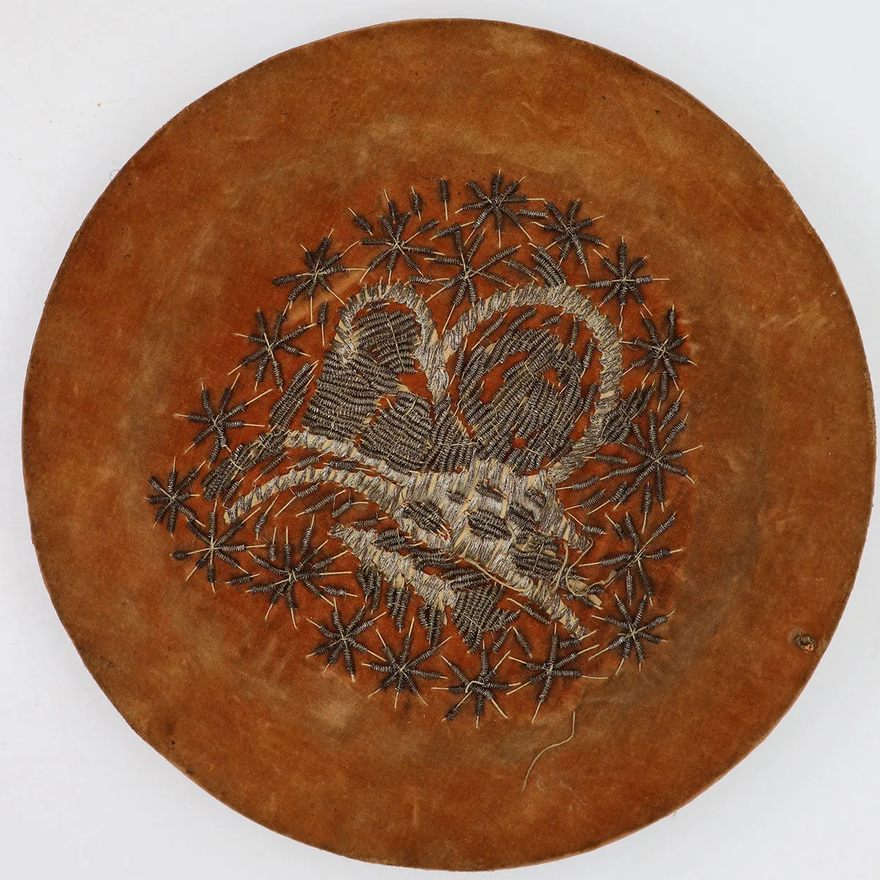 Indian Mughal Beaded Metallic Thread Round Travel Cosmetic Mirror