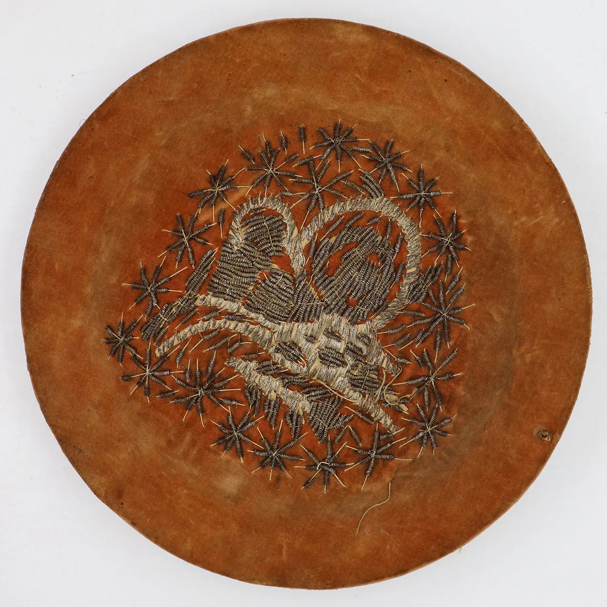 Indian Mughal Beaded Metallic Thread Round Travel Cosmetic Mirror