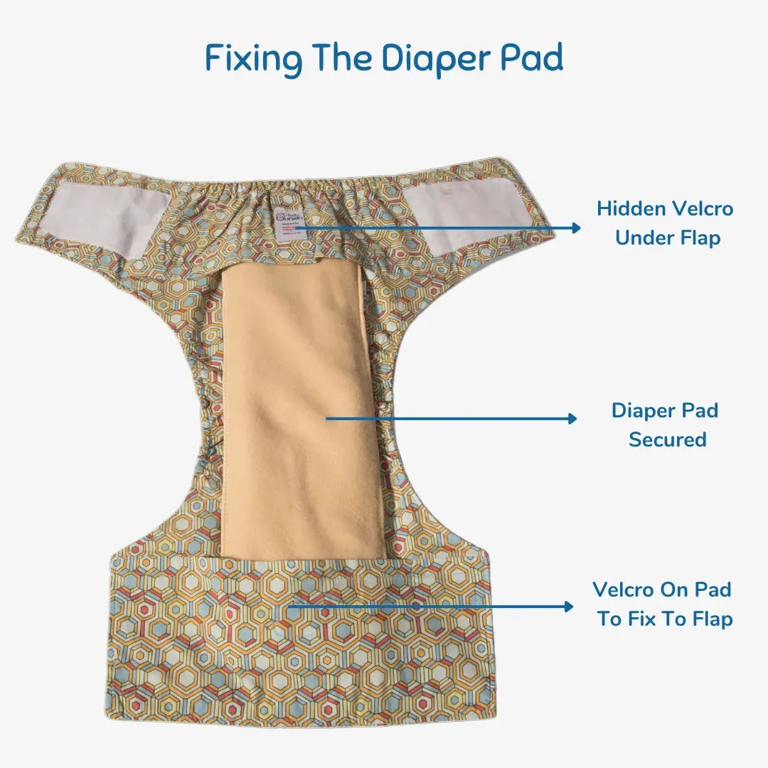 Infant Reusable Diapers | Honeycomb | Velcro Closure | With 2 Diaper Pads Free