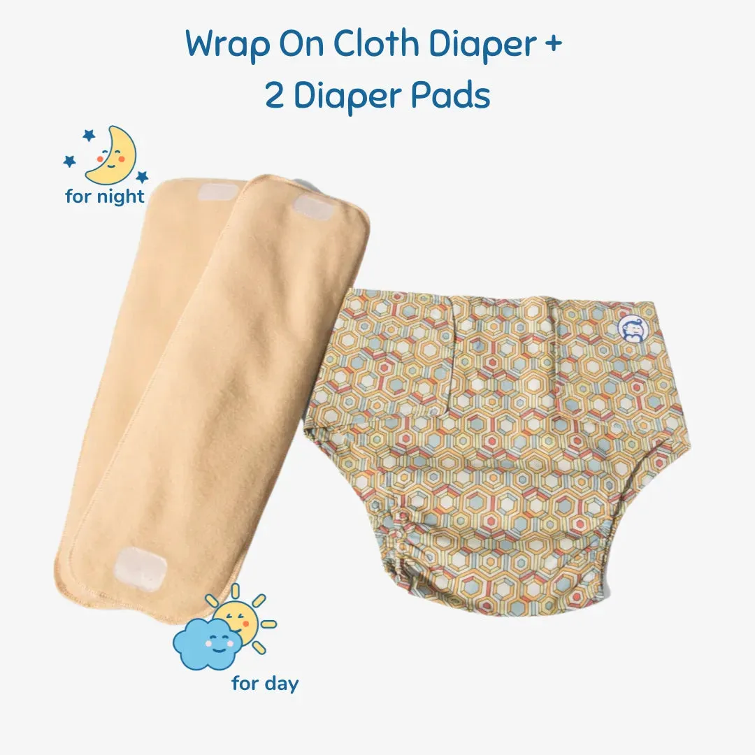 Infant Reusable Diapers | Honeycomb | Velcro Closure | With 2 Diaper Pads Free