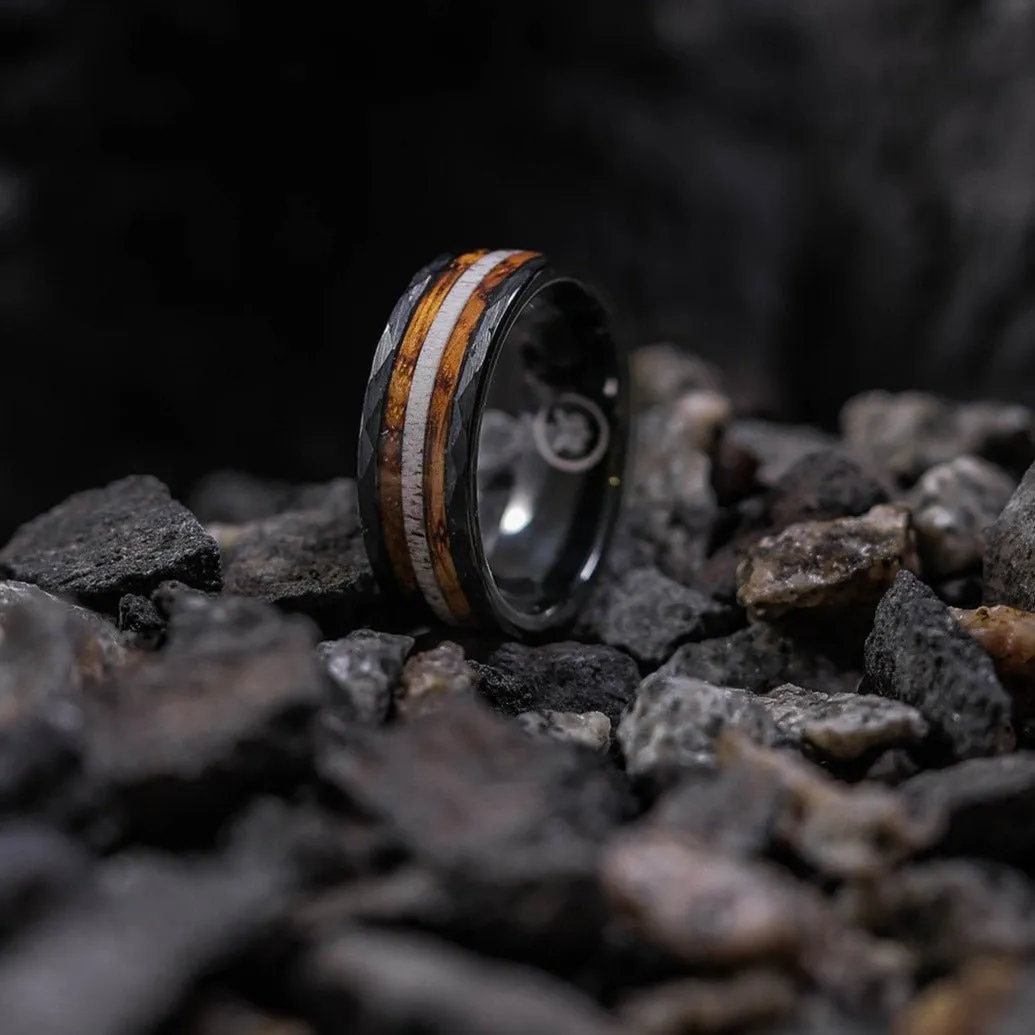 Jack Black - Whiskey Barrel & Deer Antler Men's Tungsten Ring (Hammered)