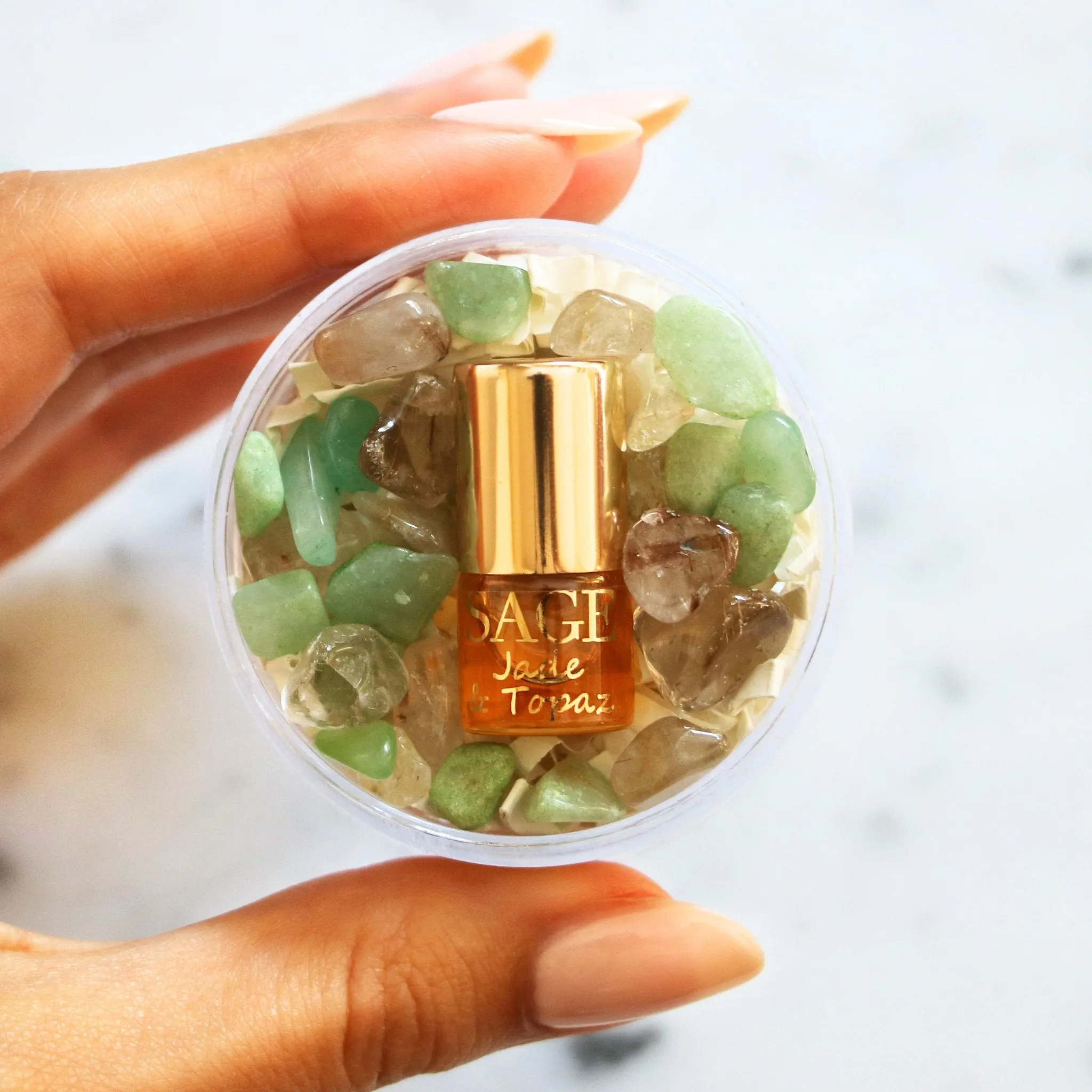 Jade & Topaz Blend Perfume Oil Concentrate Mini Rollie with Gemstones by Sage