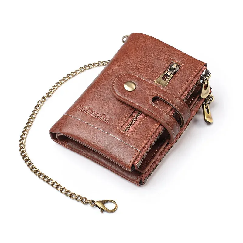 JINBAOLAI Retro Men's Wallet with Chain and Zipper Pocket