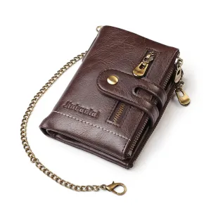 JINBAOLAI Retro Men's Wallet with Chain and Zipper Pocket