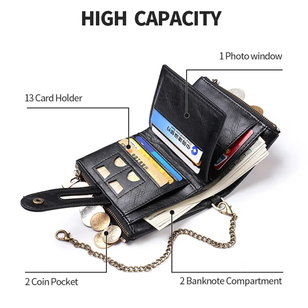 JINBAOLAI Retro Men's Wallet with Chain and Zipper Pocket