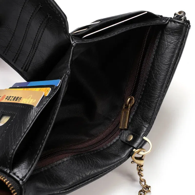 JINBAOLAI Retro Men's Wallet with Chain and Zipper Pocket