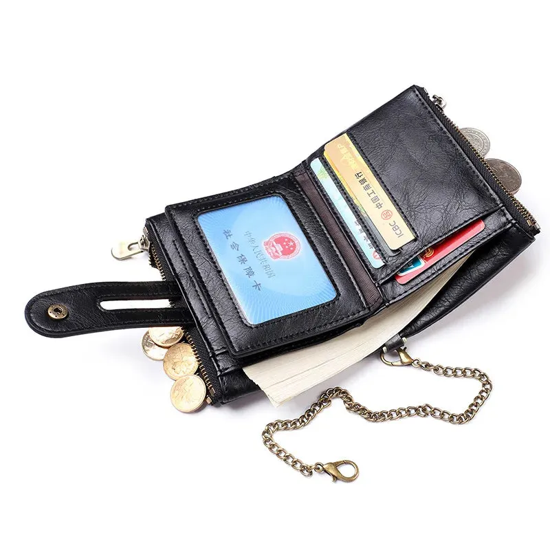 JINBAOLAI Retro Men's Wallet with Chain and Zipper Pocket