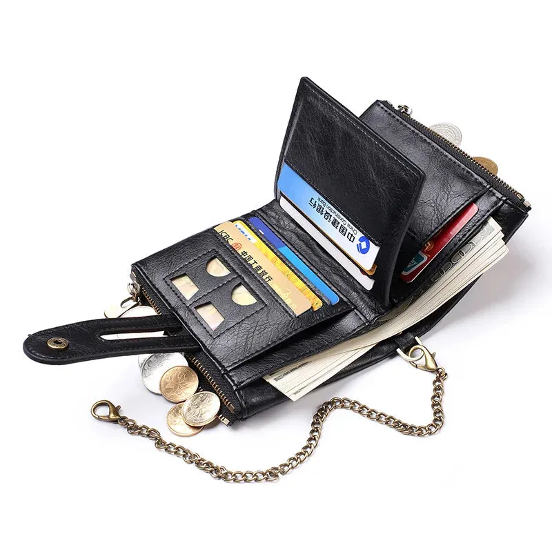 JINBAOLAI Retro Men's Wallet with Chain and Zipper Pocket