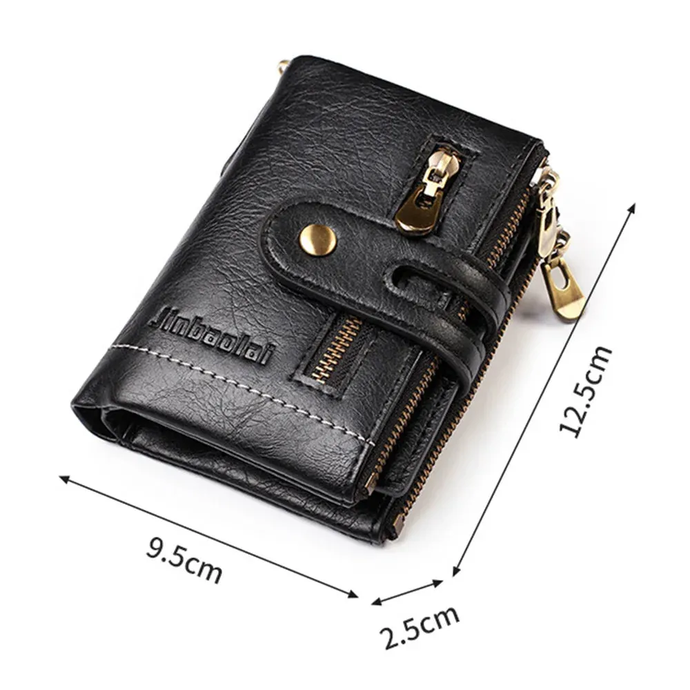 JINBAOLAI Retro Men's Wallet with Chain and Zipper Pocket