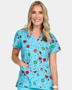 'Jolly Cake Pops' Women's Stretch Christmas Scrub Top - 1054