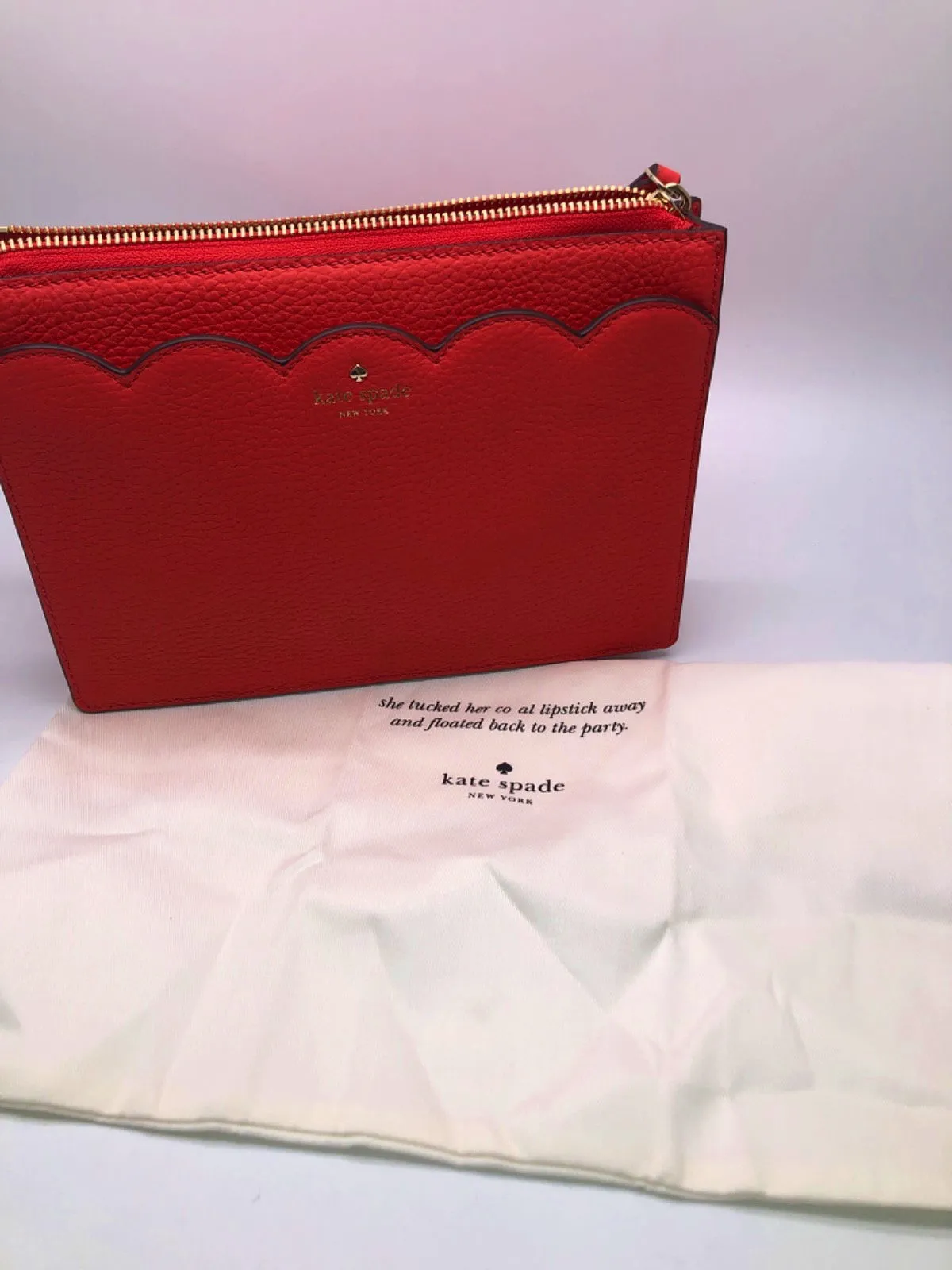Kate Spade Red Scallop detail Pebbled Leather Crossbody Bag