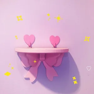Kawaii Pink Bow Wooden Wall Shelf 🌸✨ | Cute Girly Cosmetic Rack for Heartfelt Room Decor 💖🏡