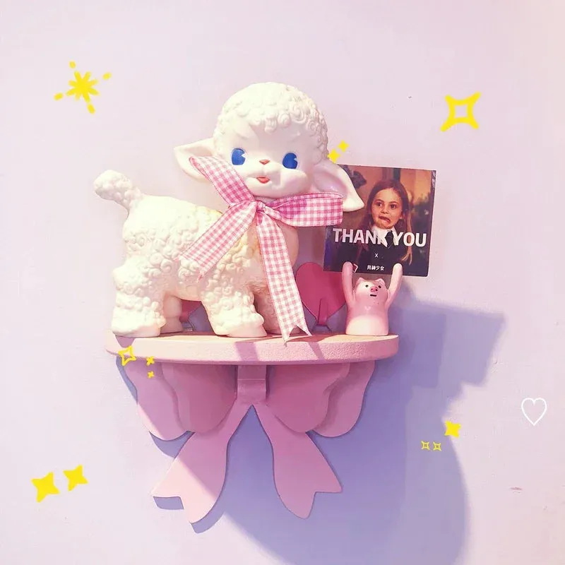 Kawaii Pink Bow Wooden Wall Shelf 🌸✨ | Cute Girly Cosmetic Rack for Heartfelt Room Decor 💖🏡