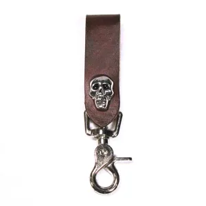 KCP03-SK  Brown Leather Key Fob-Skull
