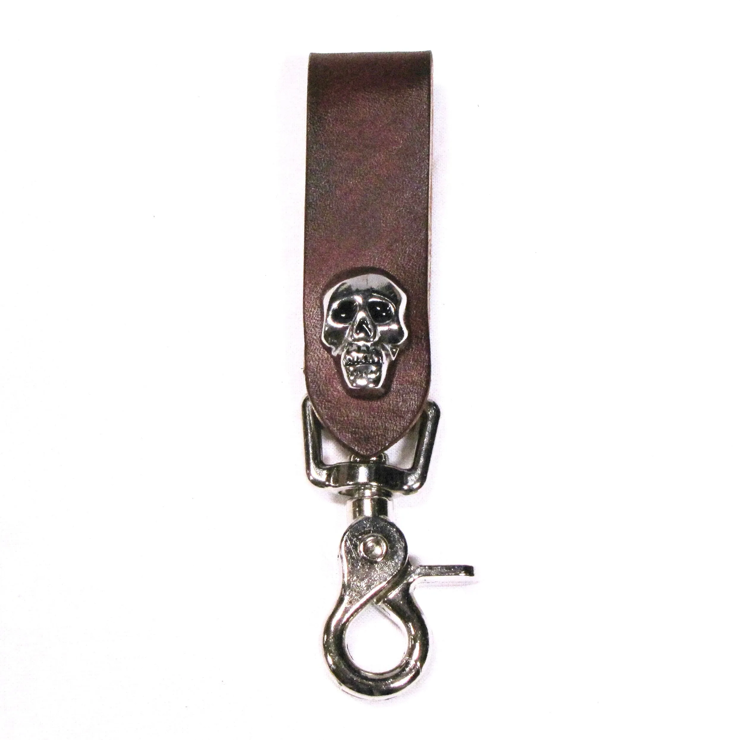 KCP03-SK  Brown Leather Key Fob-Skull