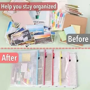 Kebica Plastic Mesh A4 Zipper Pouch  Water-Resistant Zip Bag for School Office Supplies Stationery Organizing Storage & Travel    PACK OF 5