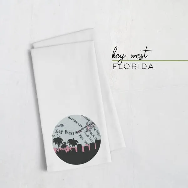 Key West, Florida city skyline with vintage Key West map