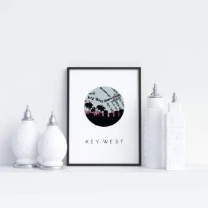 Key West, Florida city skyline with vintage Key West map