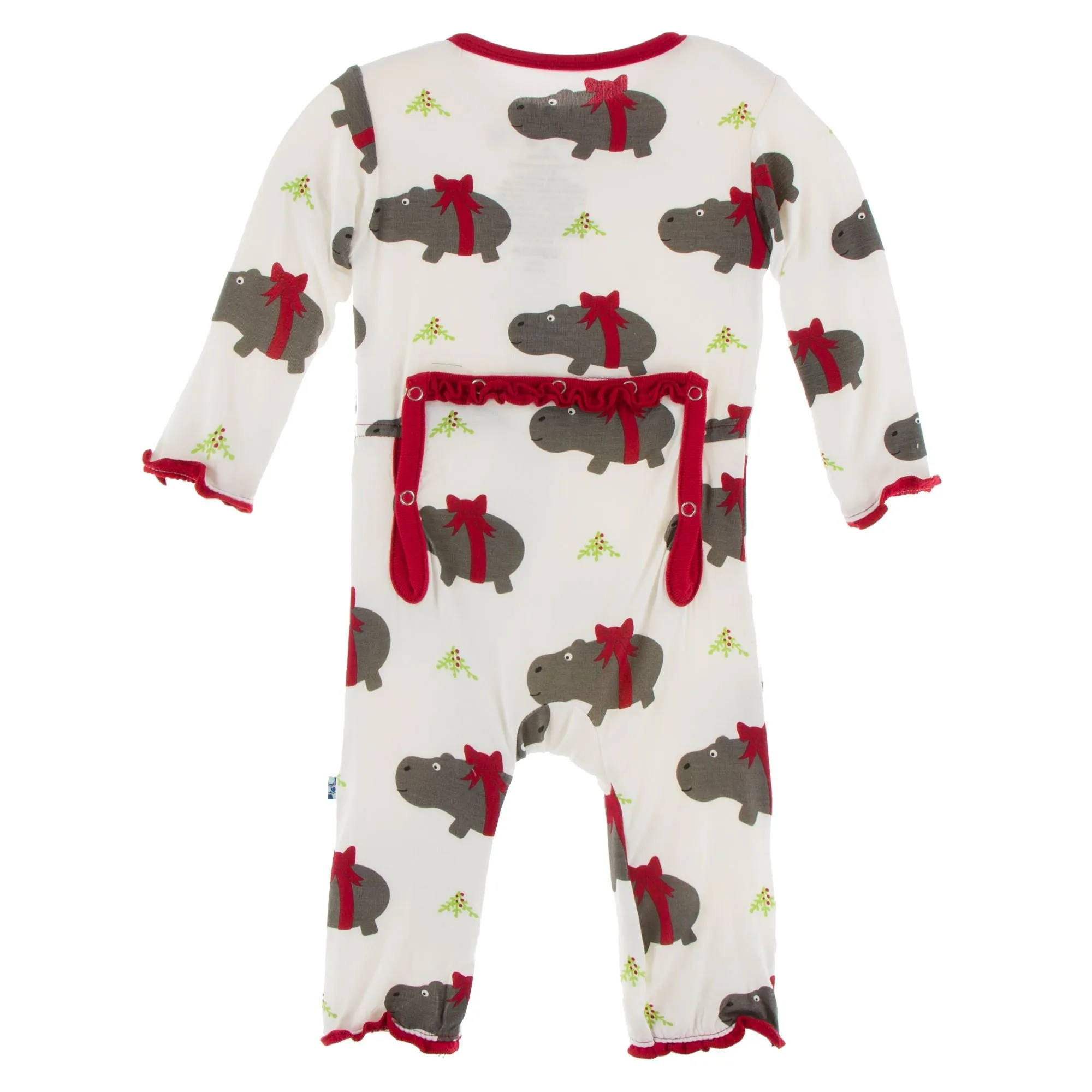 KicKee Pants Natural Christmas Hippo Muffin Ruffle Coverall with Zipper