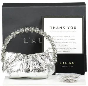 L'alingi Micro Eternity Crystal Top Handle Bag In Silver BNIB
