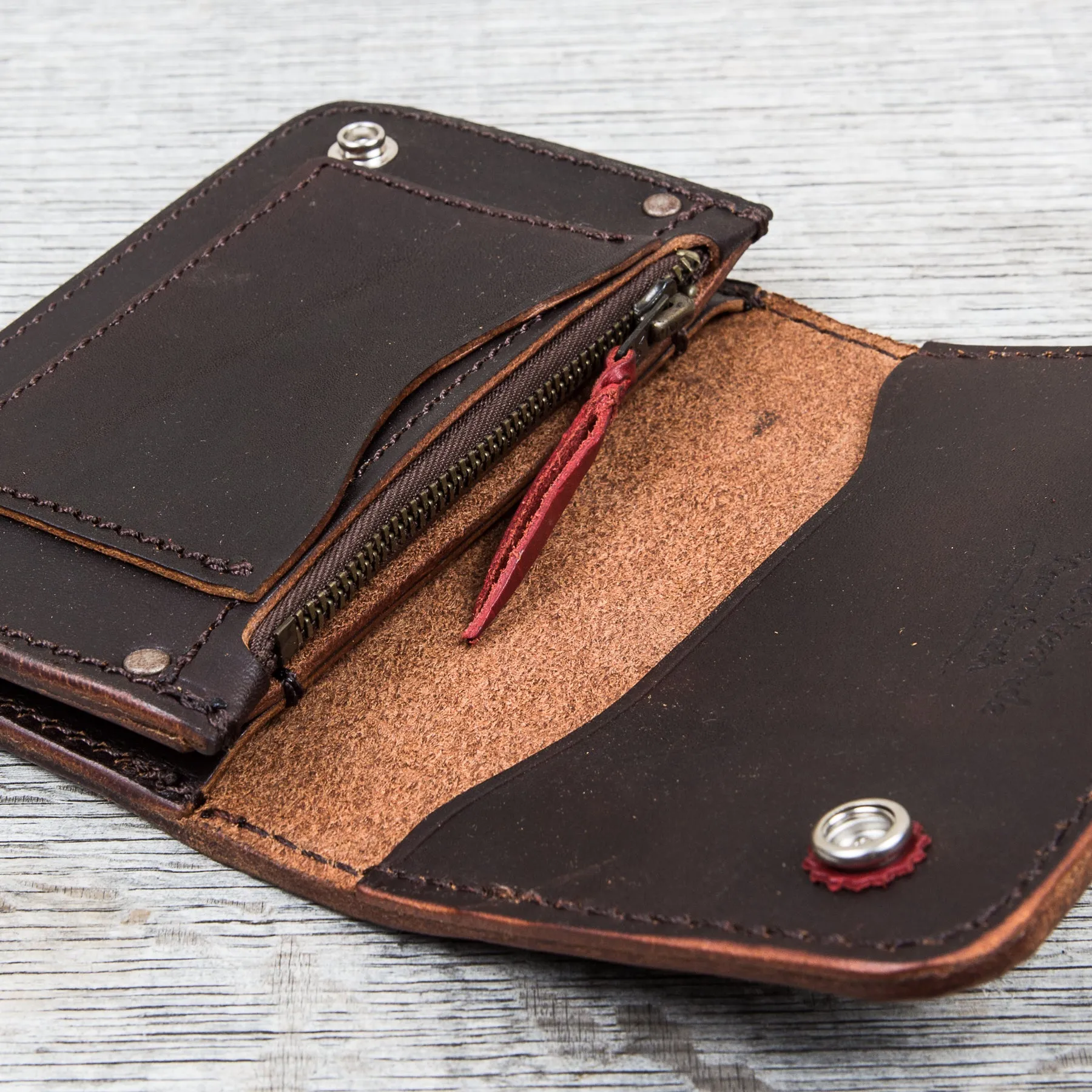 Larry Smith Shell Concha Truckers Wallet Brown Steer Hide