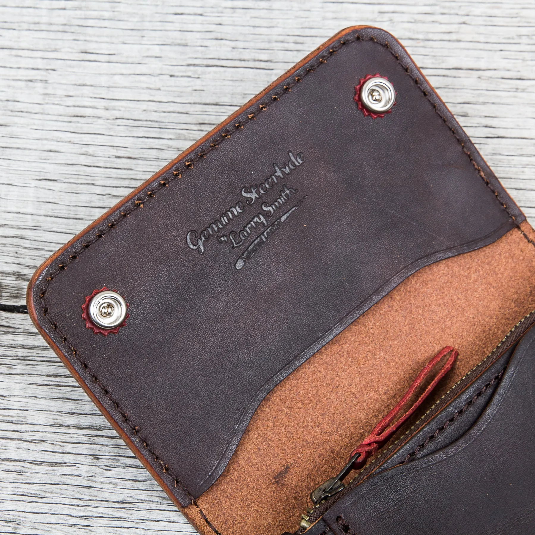 Larry Smith Shell Concha Truckers Wallet Brown Steer Hide