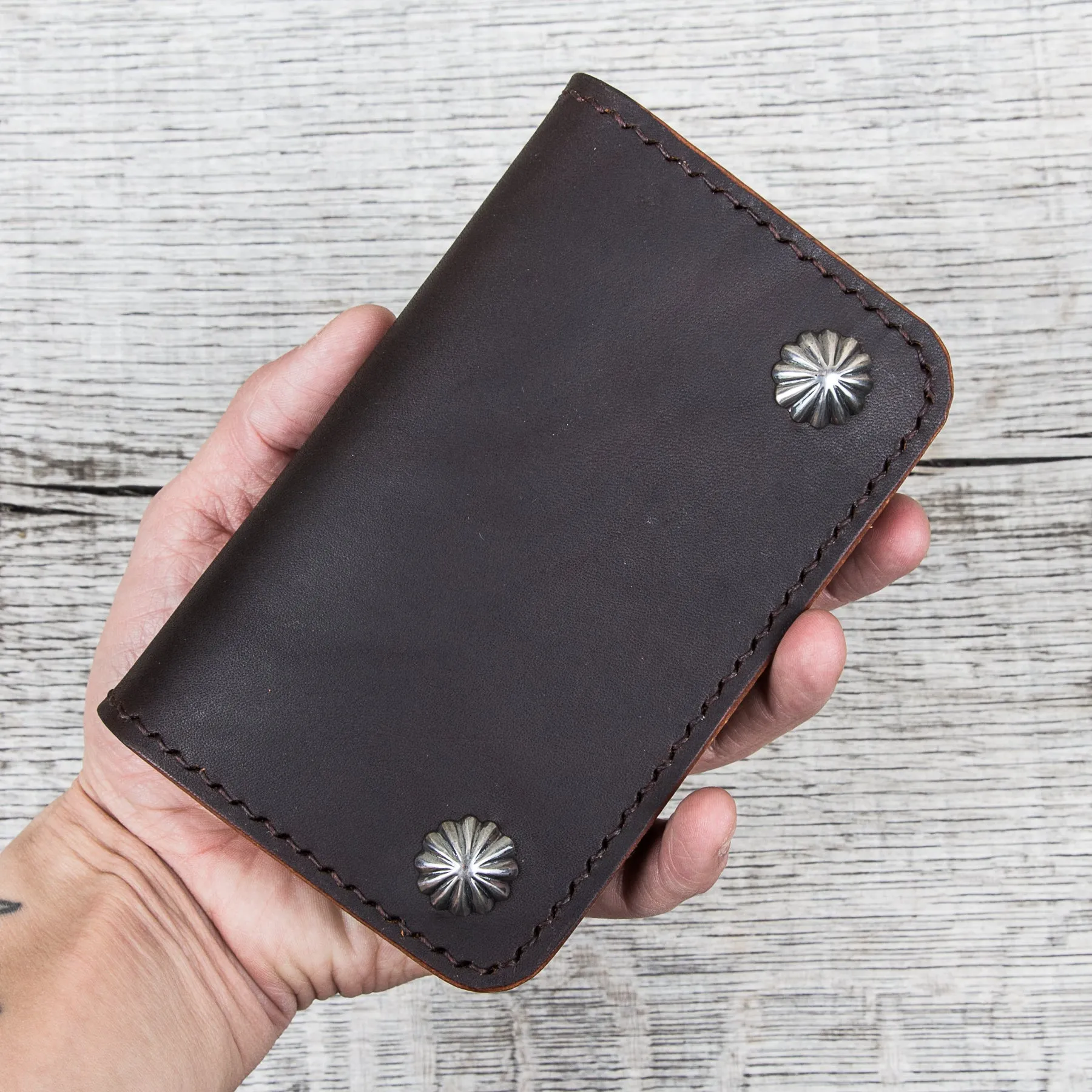 Larry Smith Shell Concha Truckers Wallet Brown Steer Hide