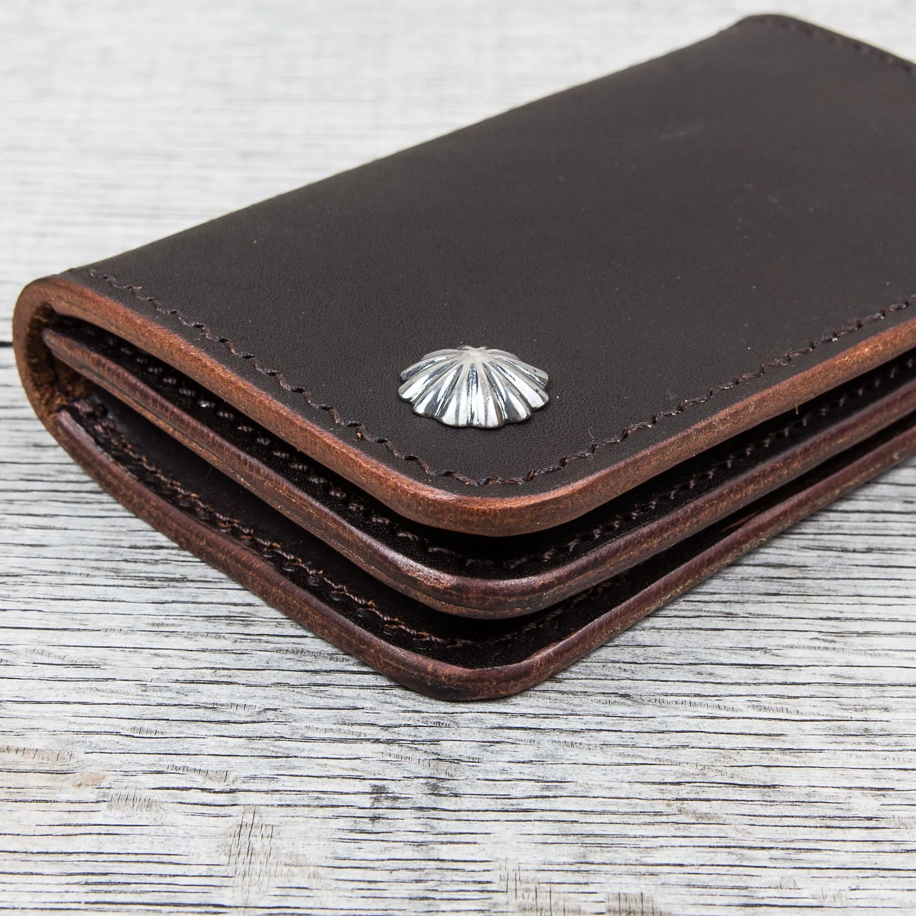Larry Smith Shell Concha Truckers Wallet Brown Steer Hide