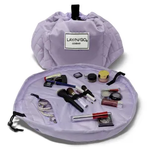 Lay-n-Go Cosmo Drawstring Cosmetic & Makeup Bag Organizer - Portable Drawstring Bag w/Zipper Pocket, Makeup Loops & More - Durable, Machine Washable Toiletry Bag for Travel (20", Quilted)