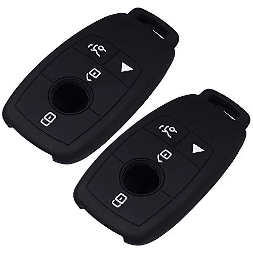 Lcyam Silicone Remote Key Fob Covers Smooth Soft Rubber Case Fits for Mercedes-Benz A220 E63S AMG E-Class GLE 350 4MATIC 2019 2020 2021 (Black Black)