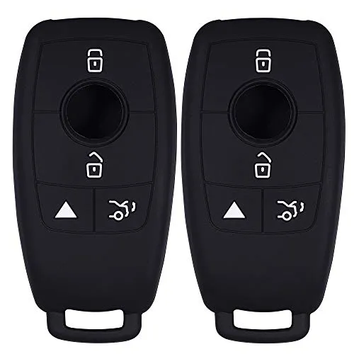 Lcyam Silicone Remote Key Fob Covers Smooth Soft Rubber Case Fits for Mercedes-Benz A220 E63S AMG E-Class GLE 350 4MATIC 2019 2020 2021 (Black Black)