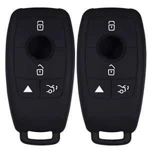Lcyam Silicone Remote Key Fob Covers Smooth Soft Rubber Case Fits for Mercedes-Benz A220 E63S AMG E-Class GLE 350 4MATIC 2019 2020 2021 (Black Black)