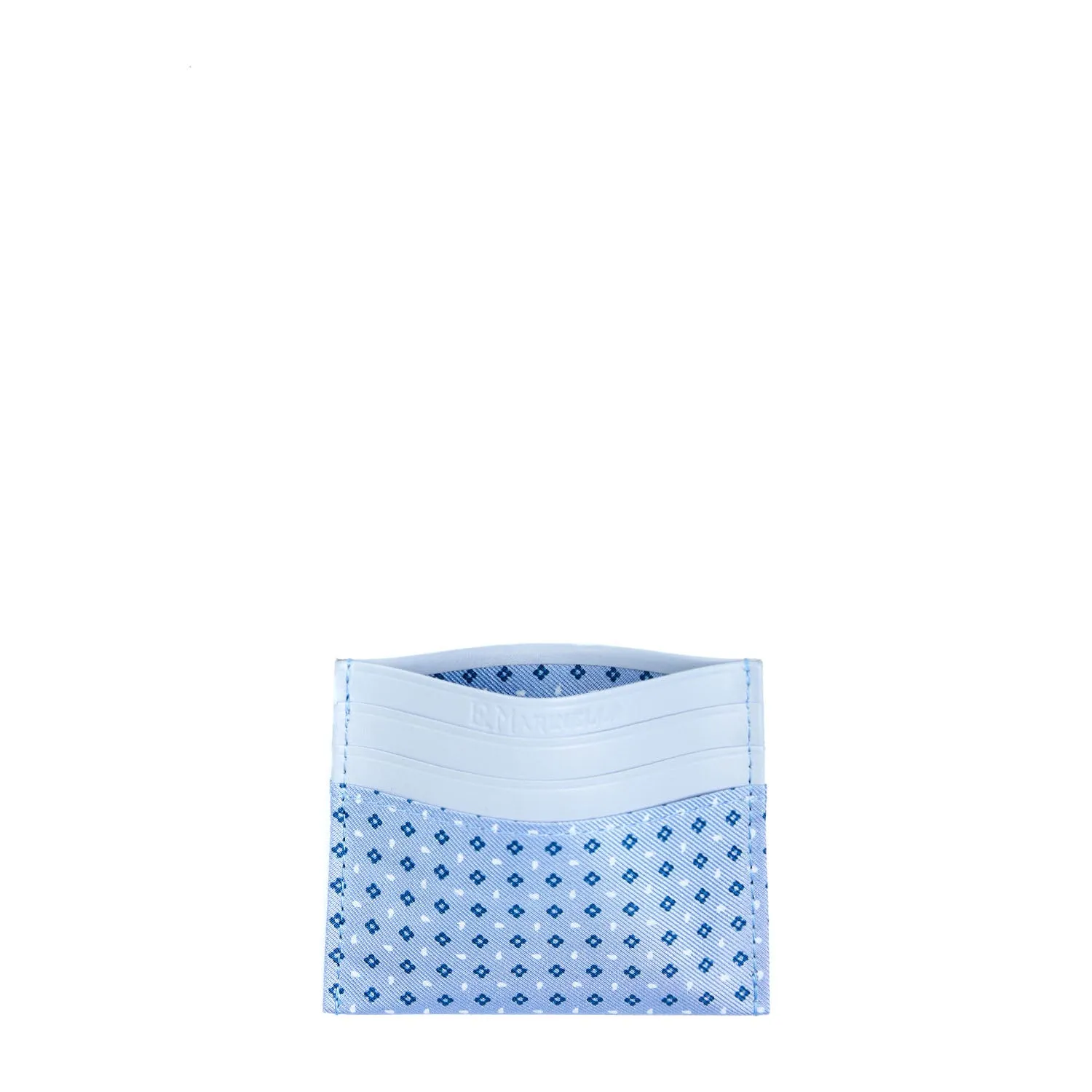 LIGHT BLUE LEATHER AND SILK CREDIT CARD HOLDER