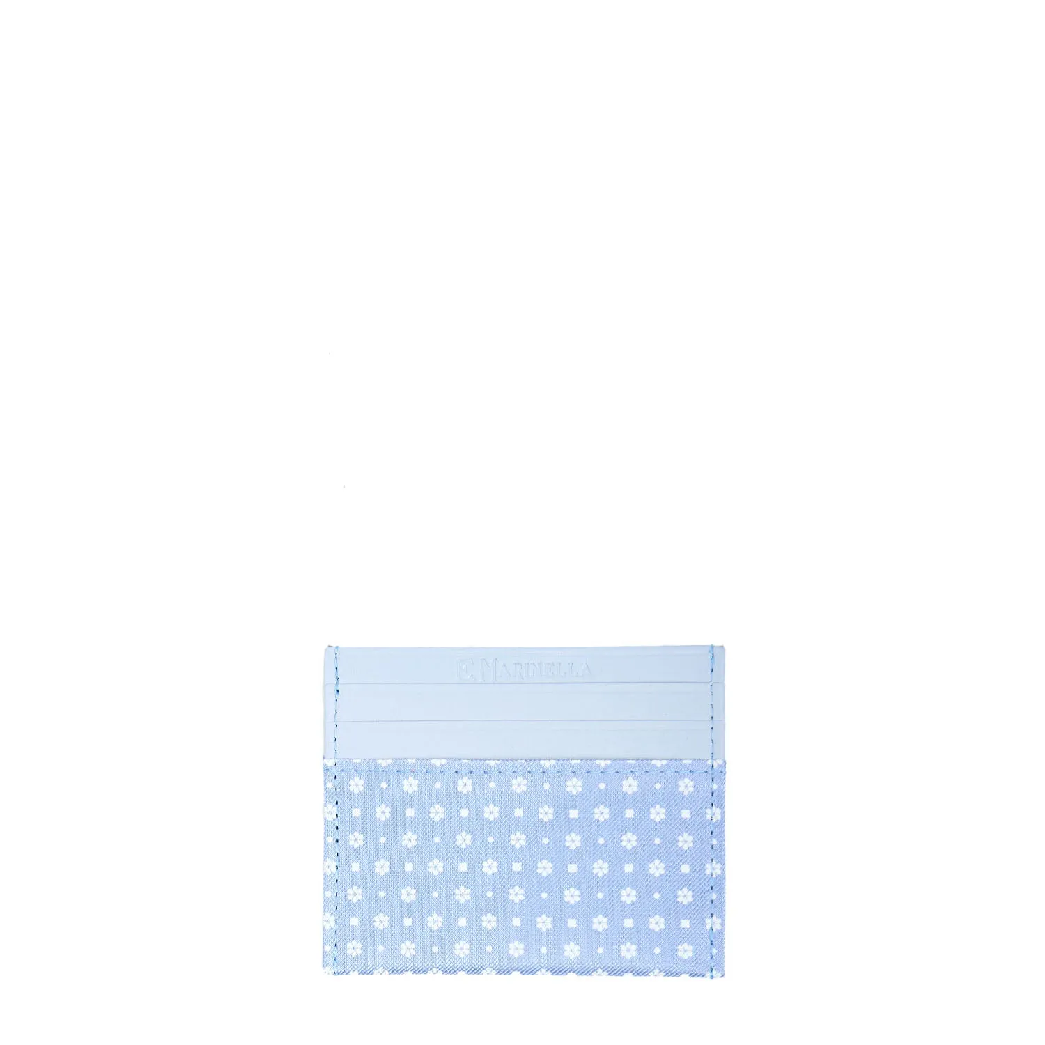 LIGHT BLUE LEATHER AND SILK CREDIT CARD HOLDER