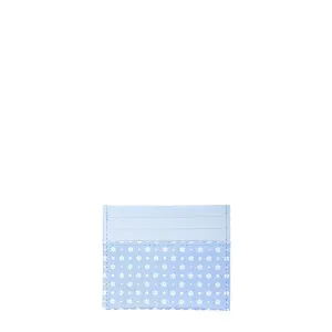 LIGHT BLUE LEATHER AND SILK CREDIT CARD HOLDER