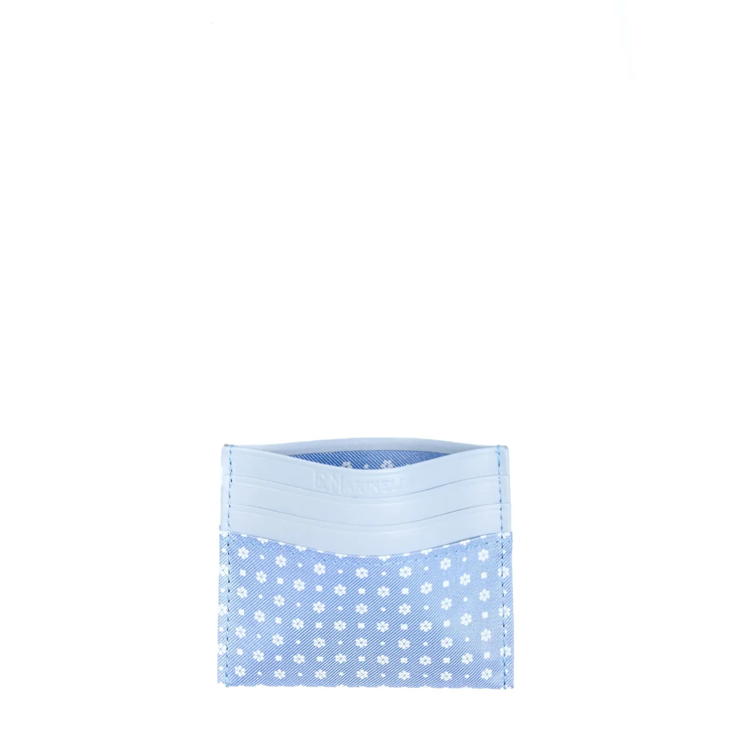 LIGHT BLUE LEATHER AND SILK CREDIT CARD HOLDER
