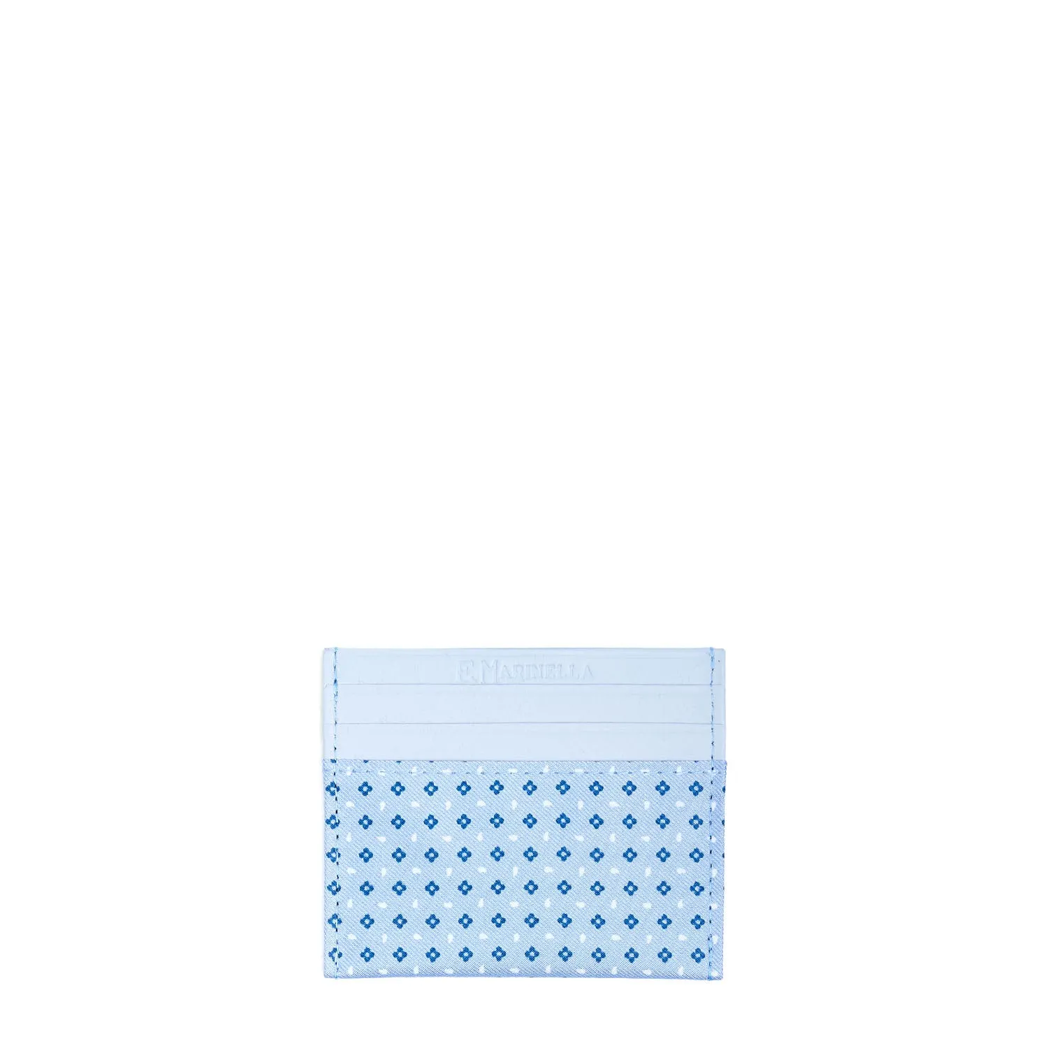 LIGHT BLUE LEATHER AND SILK CREDIT CARD HOLDER